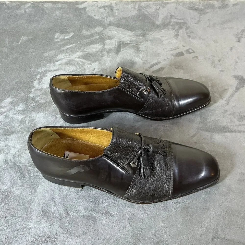 Moreschi Mens 8.5 Tassel Deerskin Dress Loafers Brown Shoes Italy 7.5 Brass Bit